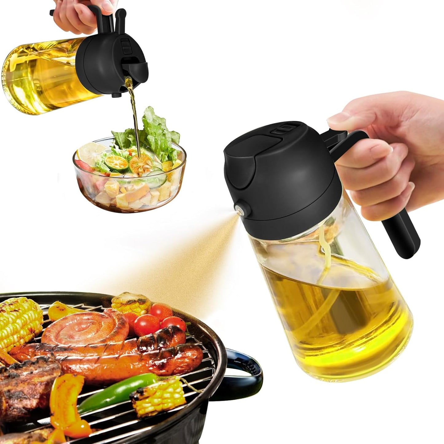 2-in-1 Ölsprühflasche & Ausgießer – 470 ml Glas