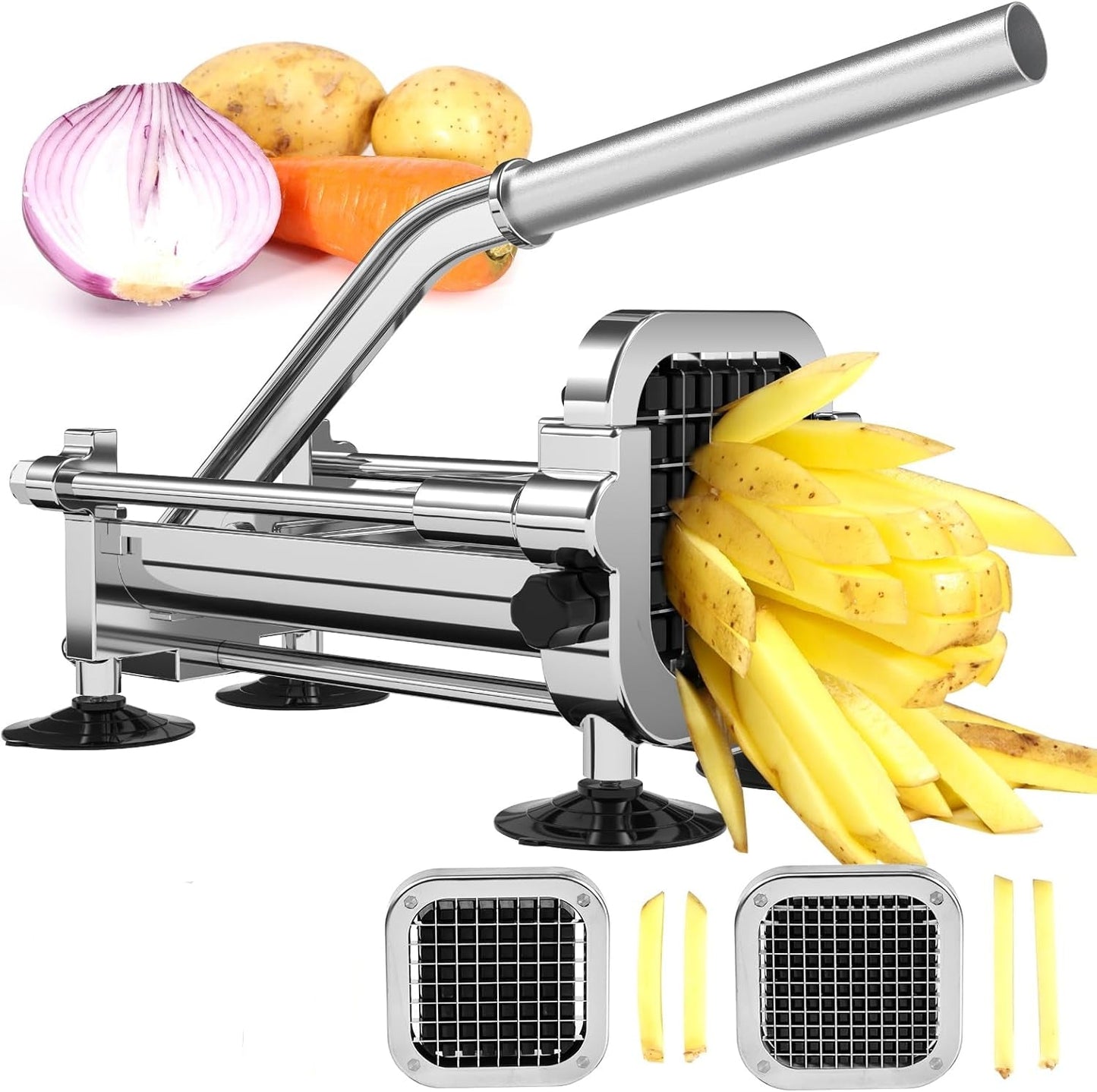 Pommes-Schneider aus Edelstahl mit 2 auswechselbaren Schneideinsätzen