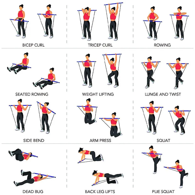 Pilates-Stange mit Widerstandsbändern – Ganzkörpertraining