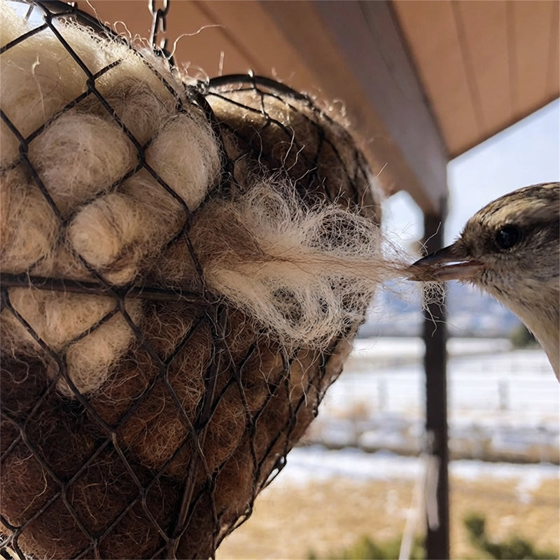 Herzförmiger Halter für Vogelnestmaterial mit Aufhängekette
