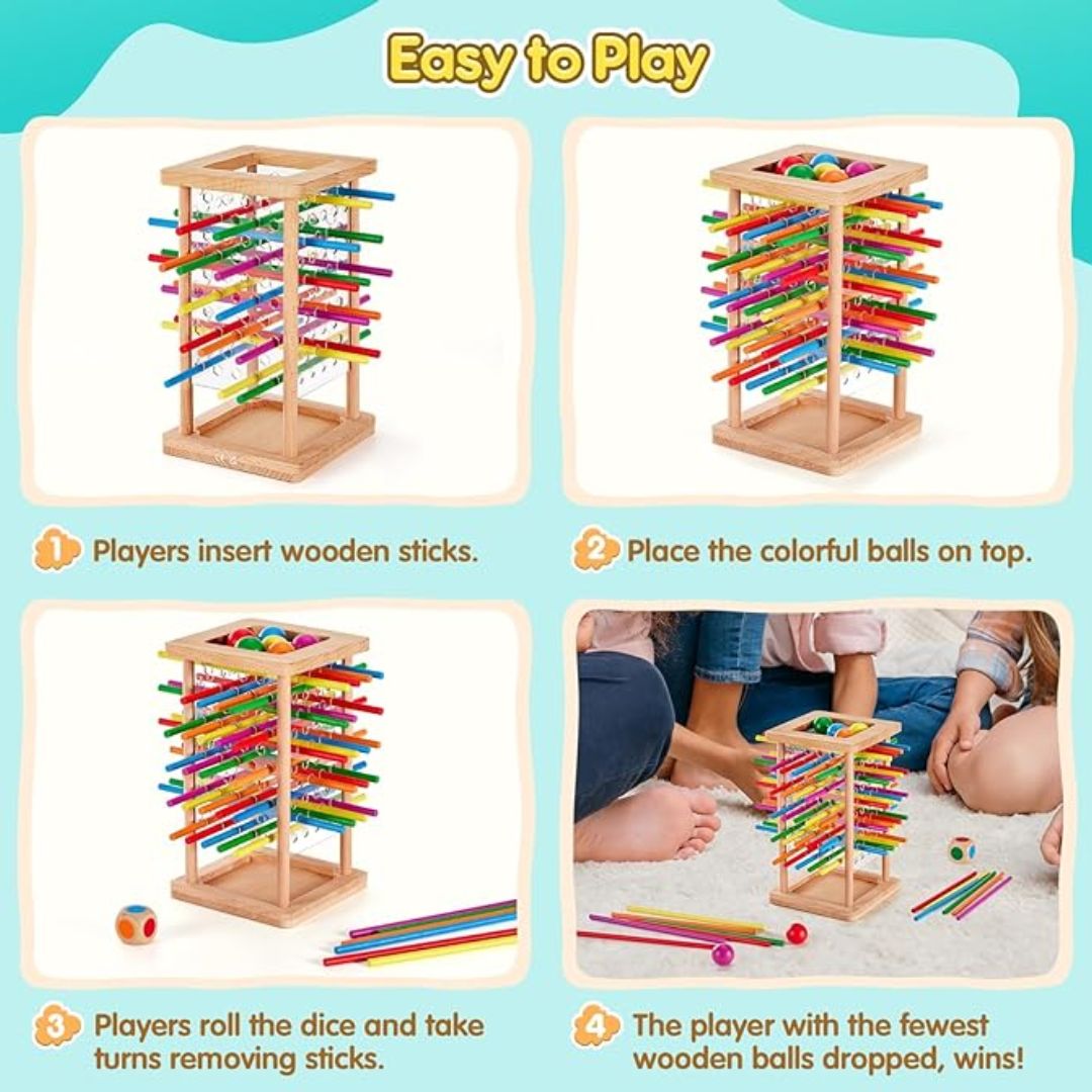 Holzstäbchen-Stapelspiel 3-in-1 – Fähigkeitenaufbau