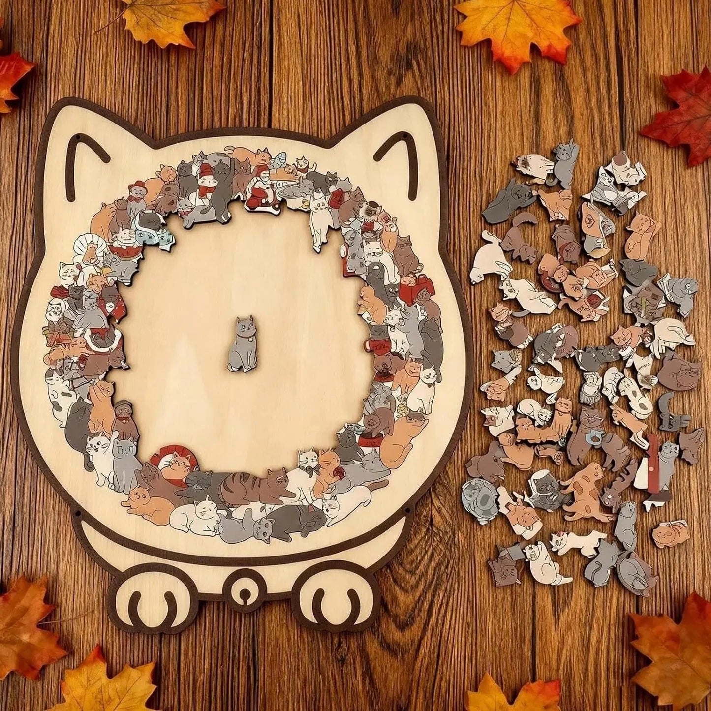 Holzpuzzle Katze – 135 Teile, katzenfömiges Brett