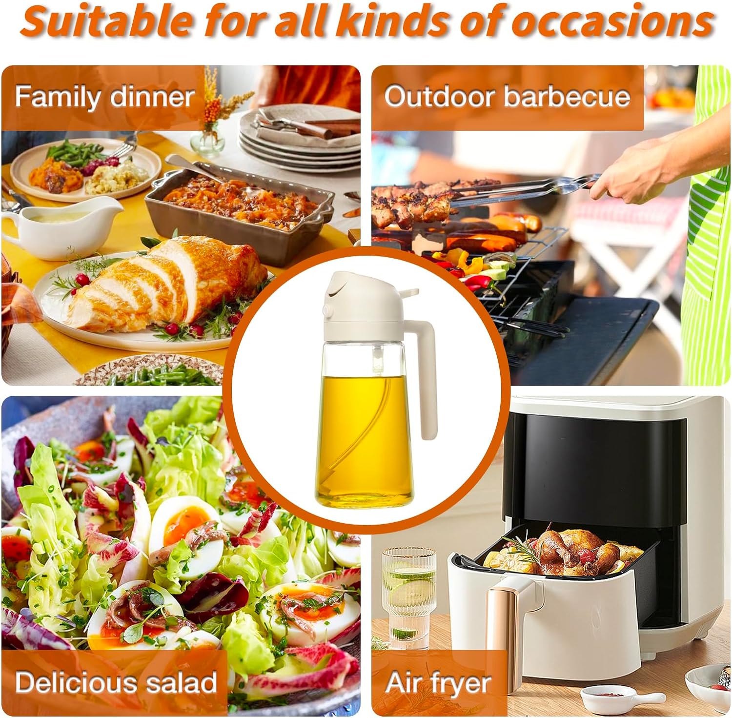 2-in-1 Ölsprühflasche & Ausgießer – 470 ml Glas
