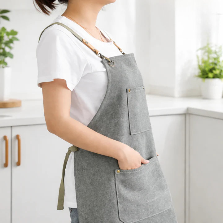 Canvas-Arbeitsschürze mit Kreuzträgern und mehreren Taschen