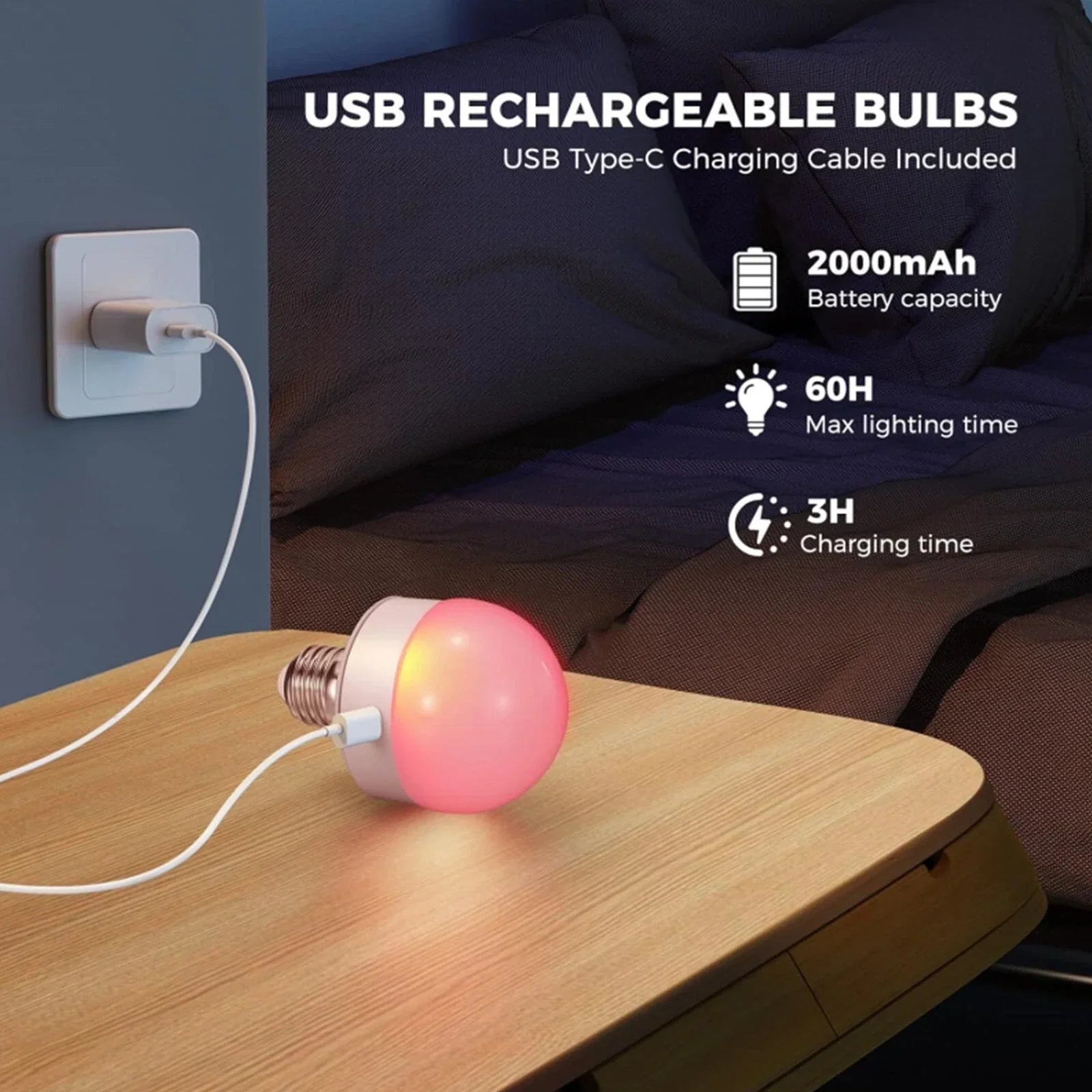 Wiederaufladbare RGB-LED-Lampe E27 mit Fernbedienung – Keine Verkabelung nötig