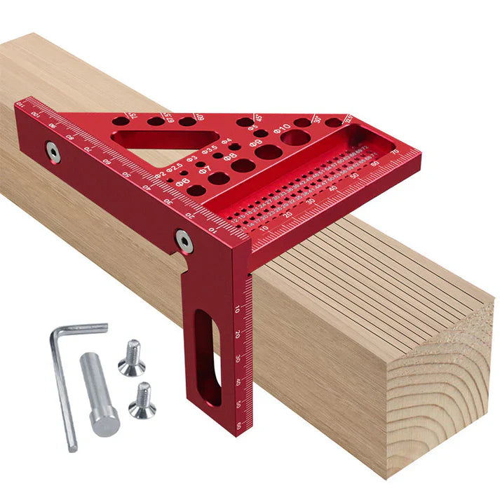 Aluminium Woodworking Square with Drill Guide Holes – 90° and 45°