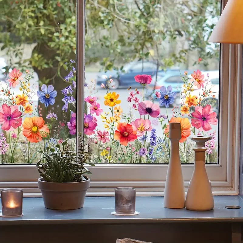 Fensteraufkleber mit Blumen- und Schmetterlingmotiven