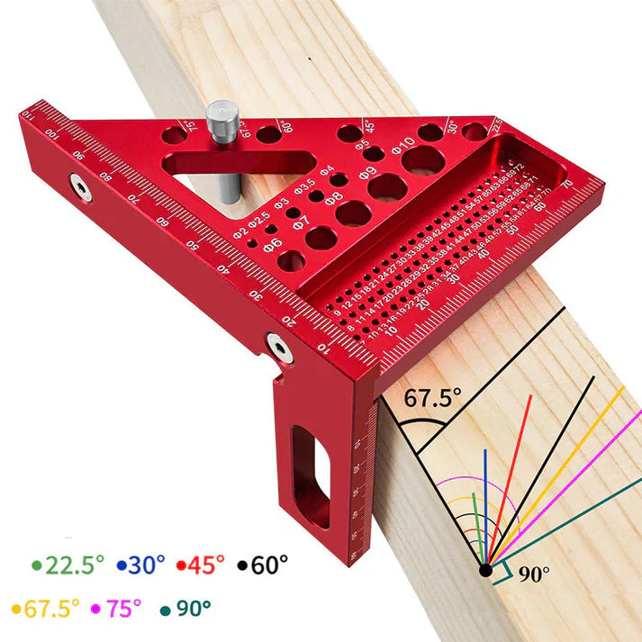 Aluminium Woodworking Square with Drill Guide Holes – 90° and 45°