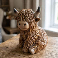 Highland-Kuh Nachtlicht aus Resin – Dekorative Lampe mit warmem Bernsteinlicht