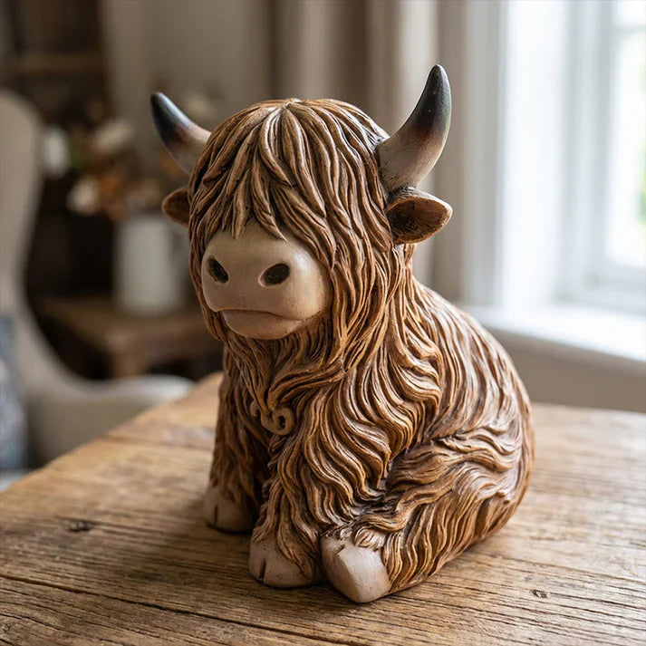 Highland-Kuh Nachtlicht aus Resin – Dekorative Lampe mit warmem Bernsteinlicht
