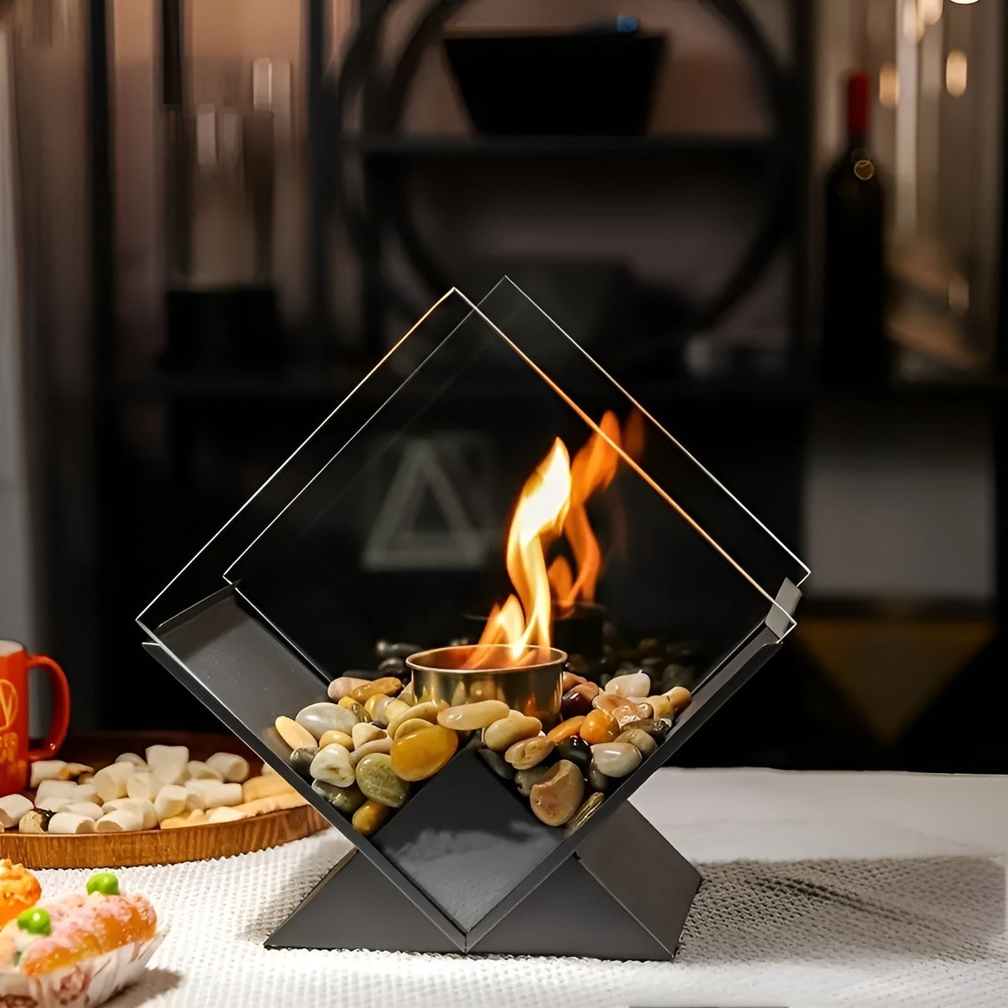 Tischkamin mit Steindeko und Bio-Ethanol-Flamme