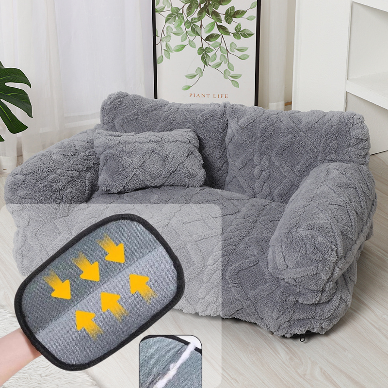 Plüsch-Haustiersofa mit erhöhtem Rand und Kissen – 4 Farben