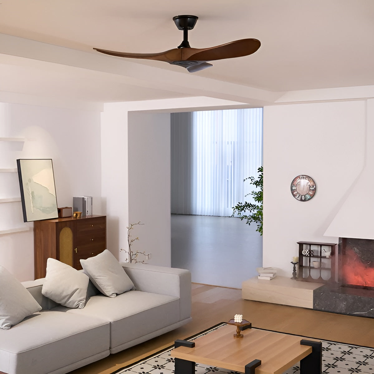 Holz-Deckenventilator mit Fernbedienung – Leise & Energieeffizient