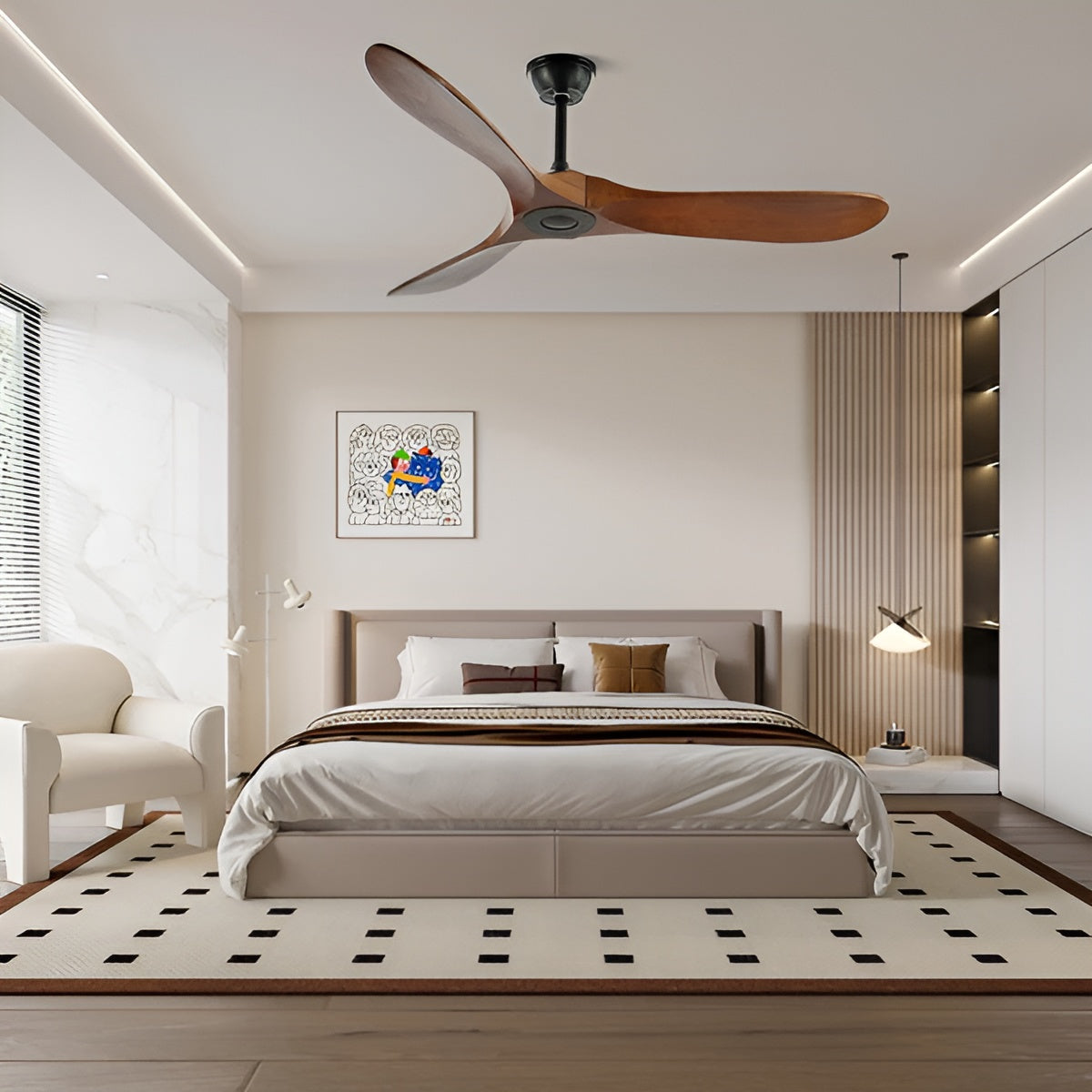 Holz-Deckenventilator mit Fernbedienung – Leise & Energieeffizient