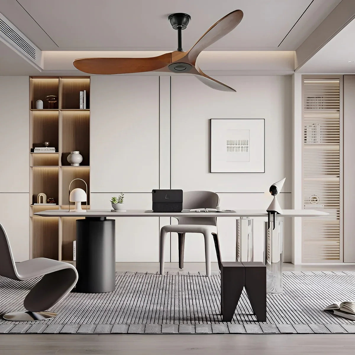 Holz-Deckenventilator mit Fernbedienung – Leise & Energieeffizient
