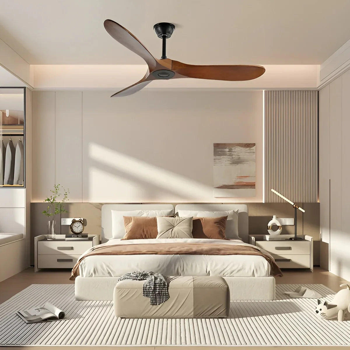 Holz-Deckenventilator mit Fernbedienung – Leise & Energieeffizient
