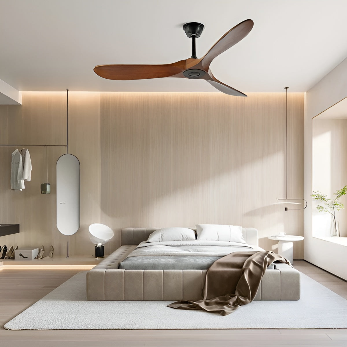 Holz-Deckenventilator mit Fernbedienung – Leise & Energieeffizient