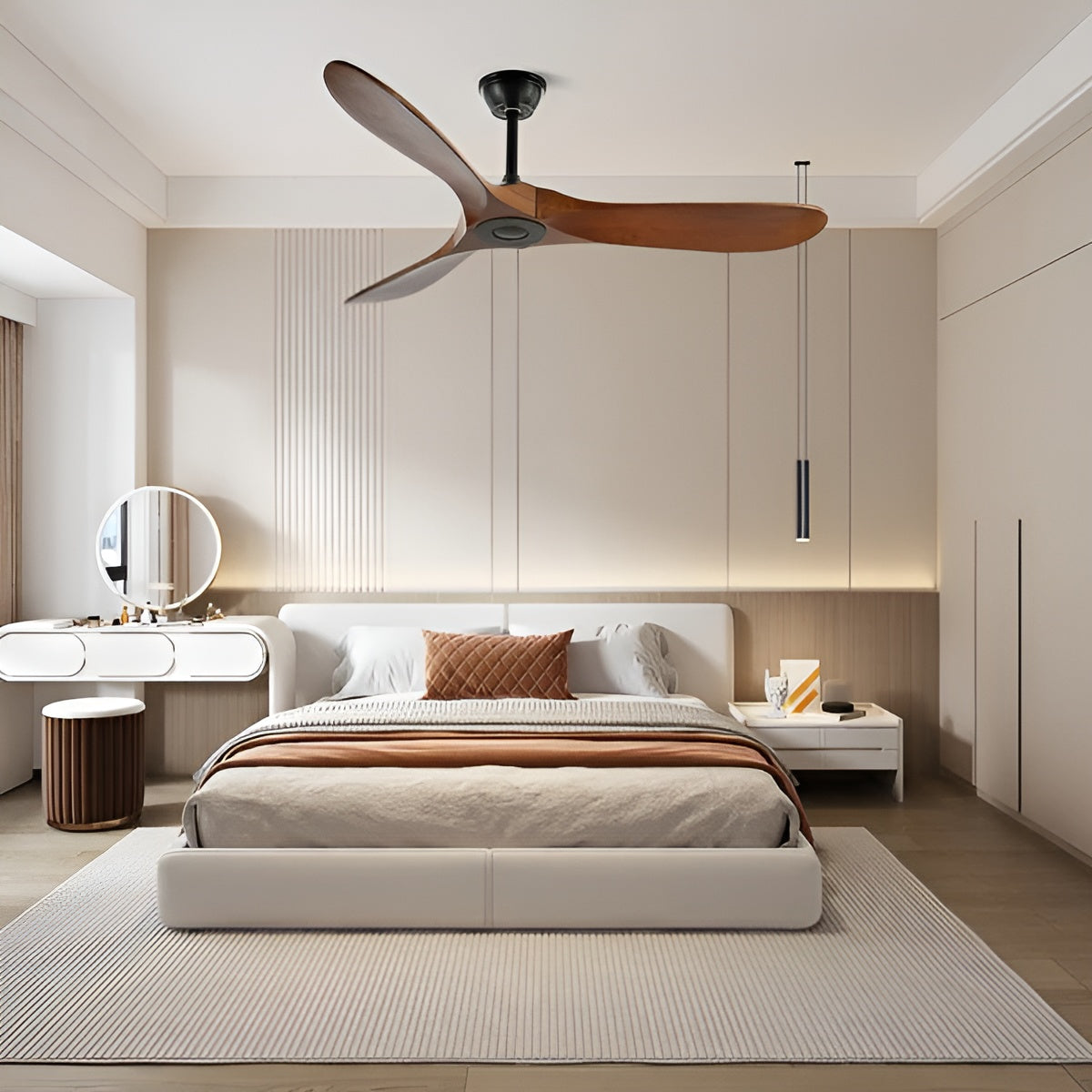 Holz-Deckenventilator mit Fernbedienung – Leise & Energieeffizient