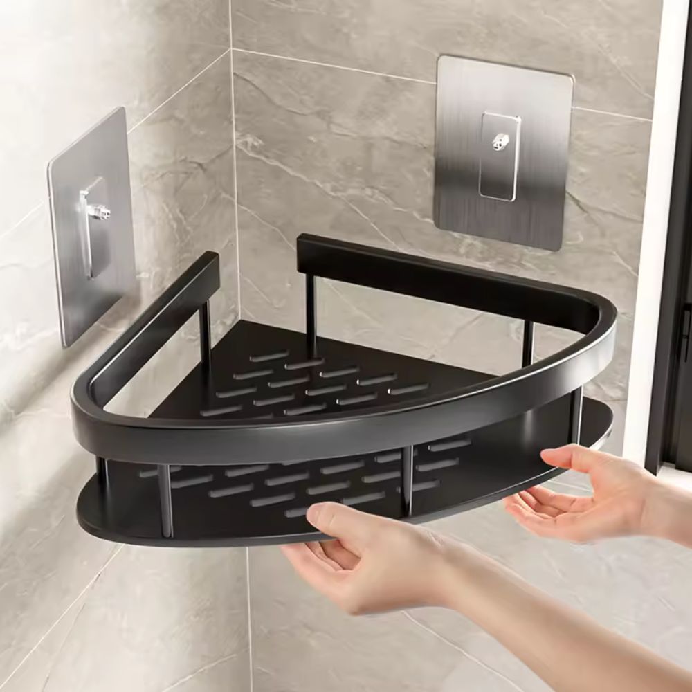 Eck-Duschregal – Bohrloses Aluminium-Wandregal für Bad & Dusche