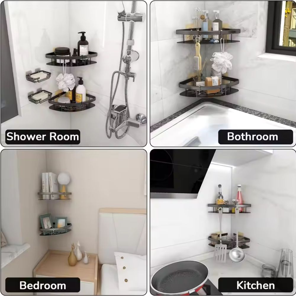 Eck-Duschregal – Bohrloses Aluminium-Wandregal für Bad & Dusche