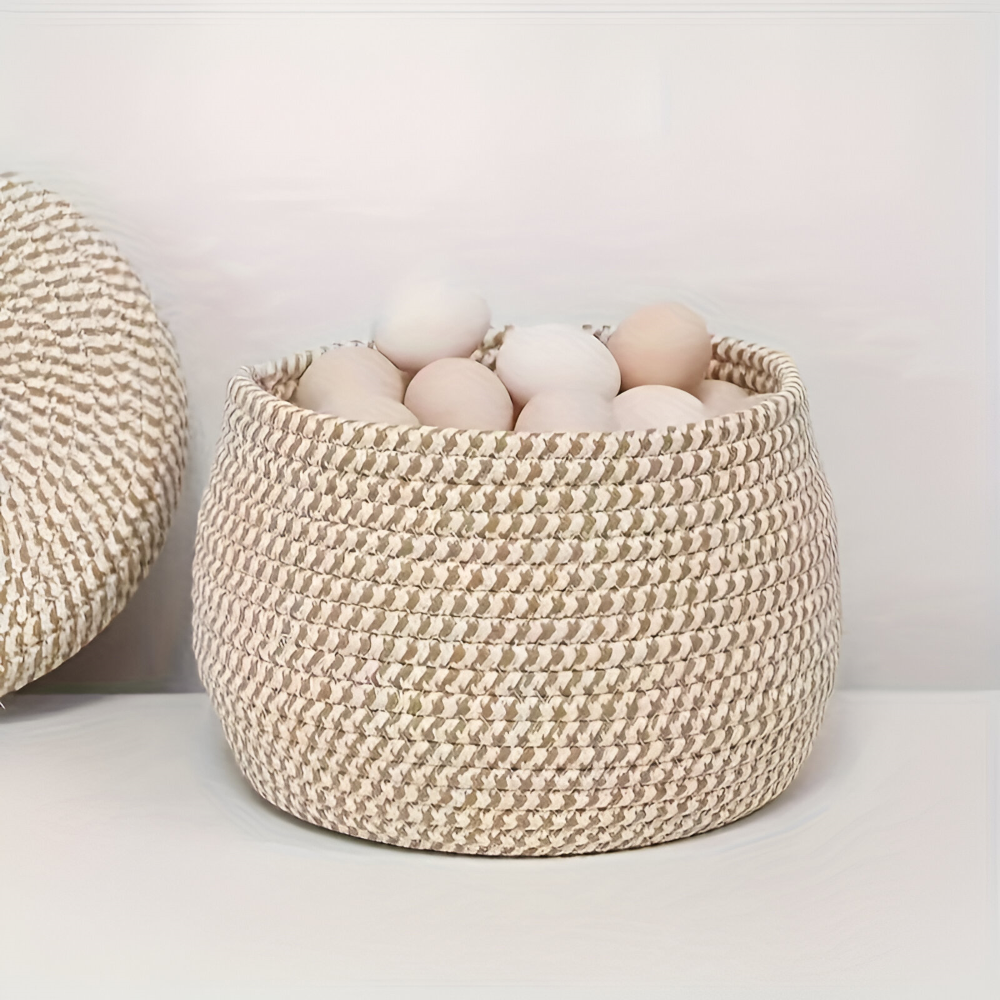 Gewebter Aufbewahrungskorb mit Deckel – Boho Rund Design