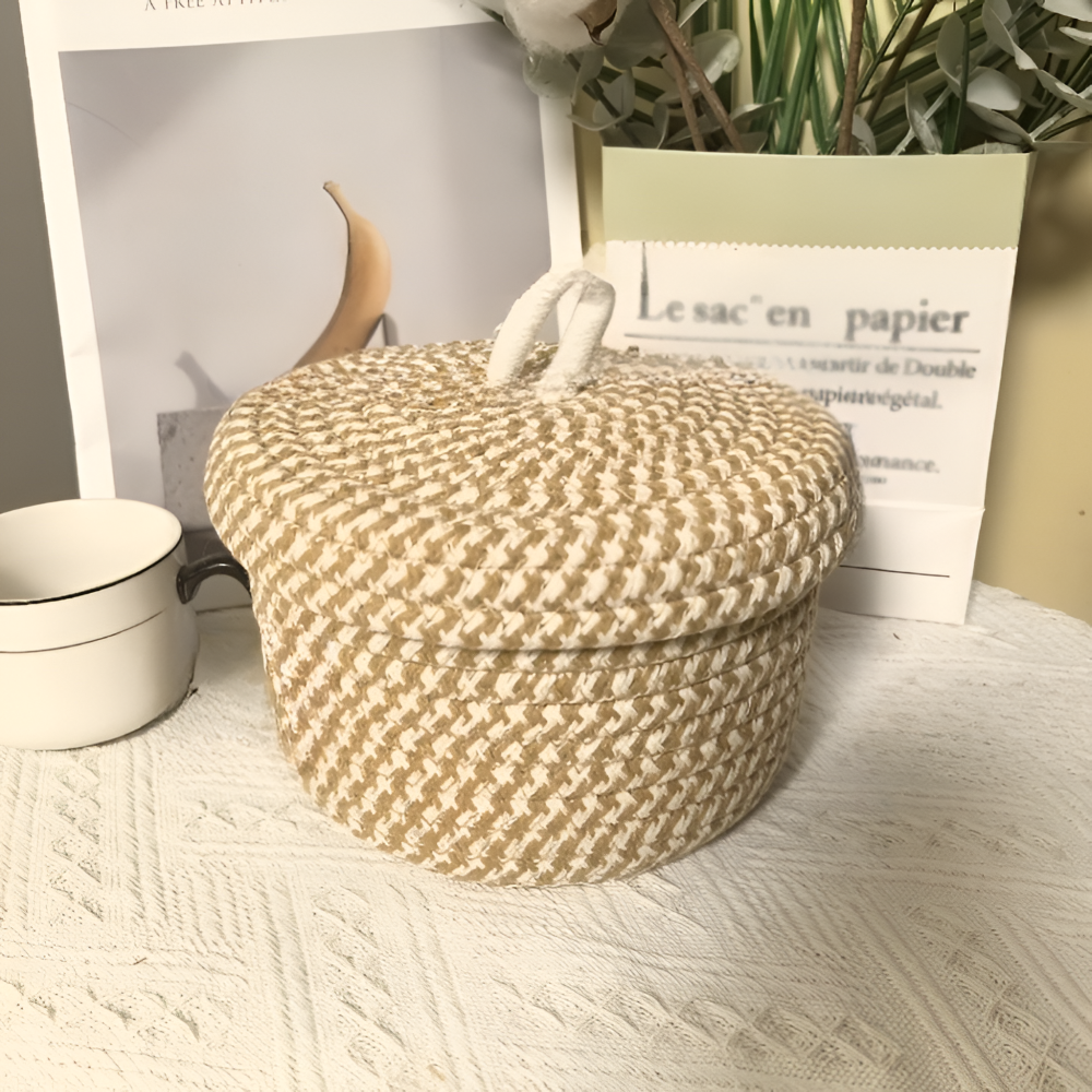 Gewebter Aufbewahrungskorb mit Deckel – Boho Rund Design