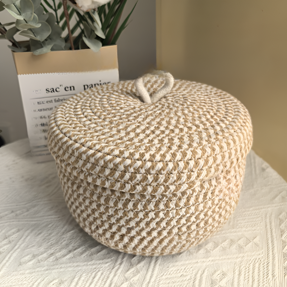 Gewebter Aufbewahrungskorb mit Deckel – Boho Rund Design