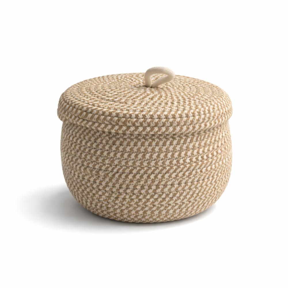 Gewebter Aufbewahrungskorb mit Deckel – Boho Rund Design