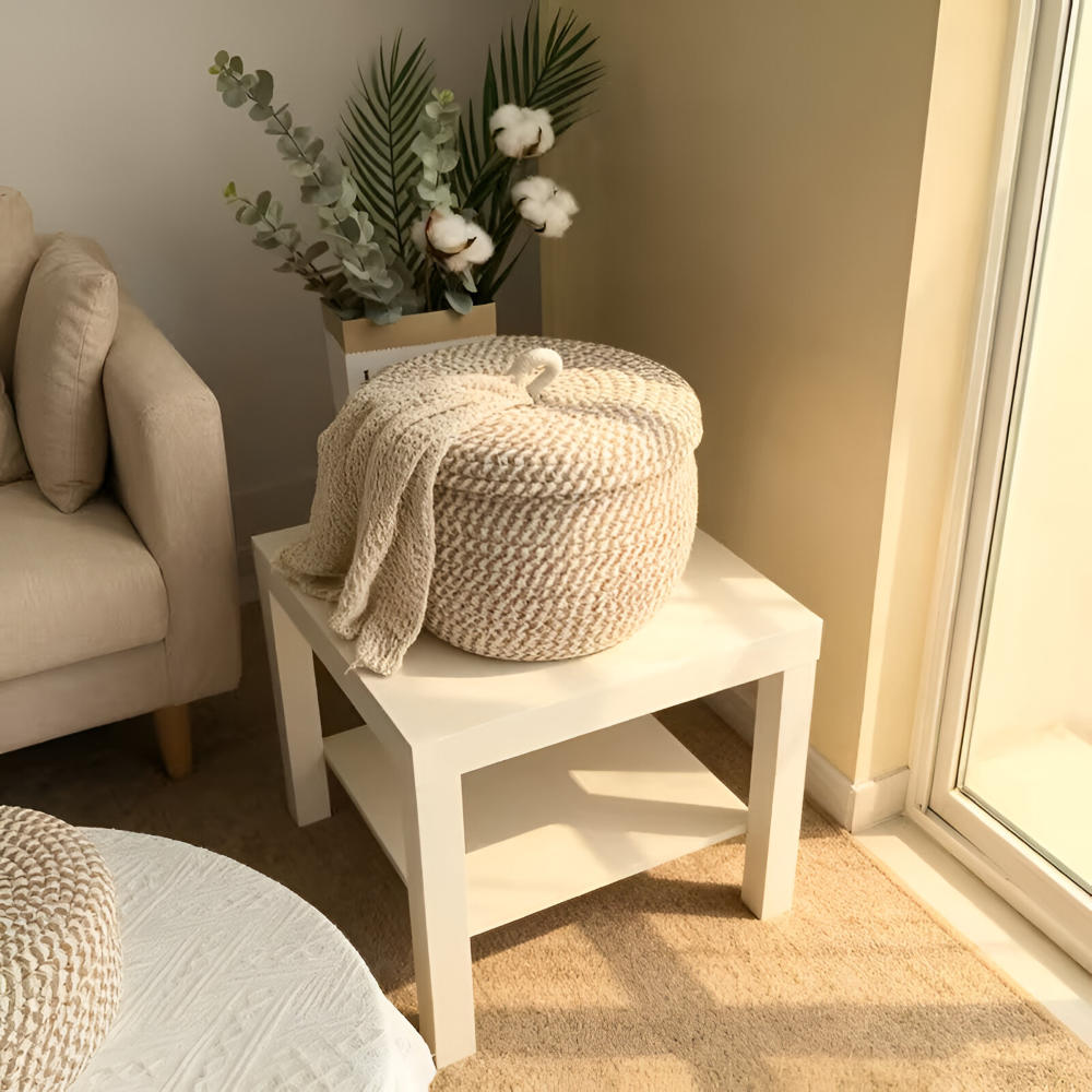 Gewebter Aufbewahrungskorb mit Deckel – Boho Rund Design
