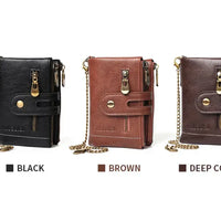 Retro-Lederbrieftasche mit Kette – 13 Kartenfächer & Doppelreißverschluss