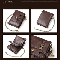 Retro-Lederbrieftasche mit Kette – 13 Kartenfächer & Doppelreißverschluss