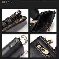 Retro-Lederbrieftasche mit Kette – 13 Kartenfächer & Doppelreißverschluss