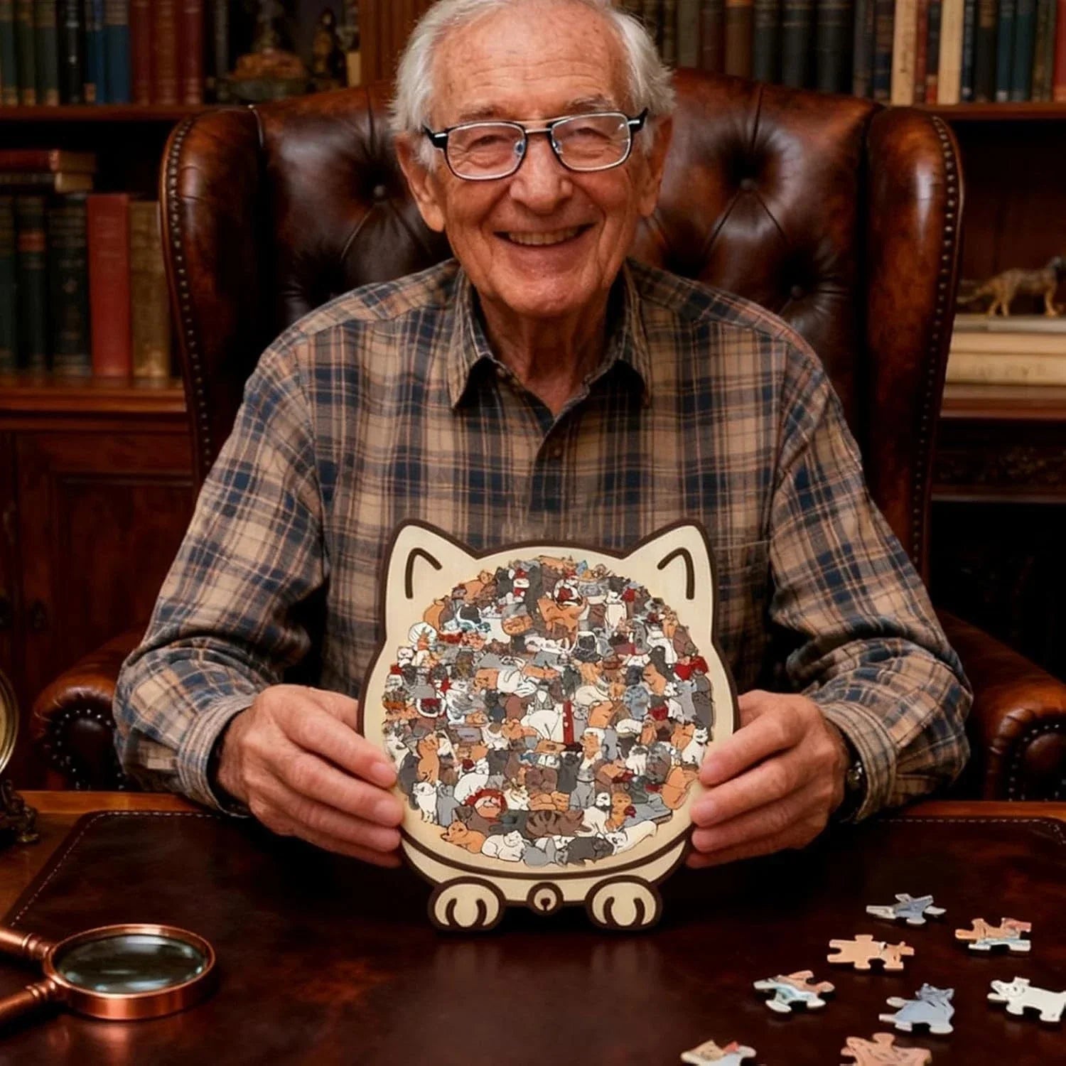 Holzpuzzle Katze – 135 Teile, katzenfömiges Brett