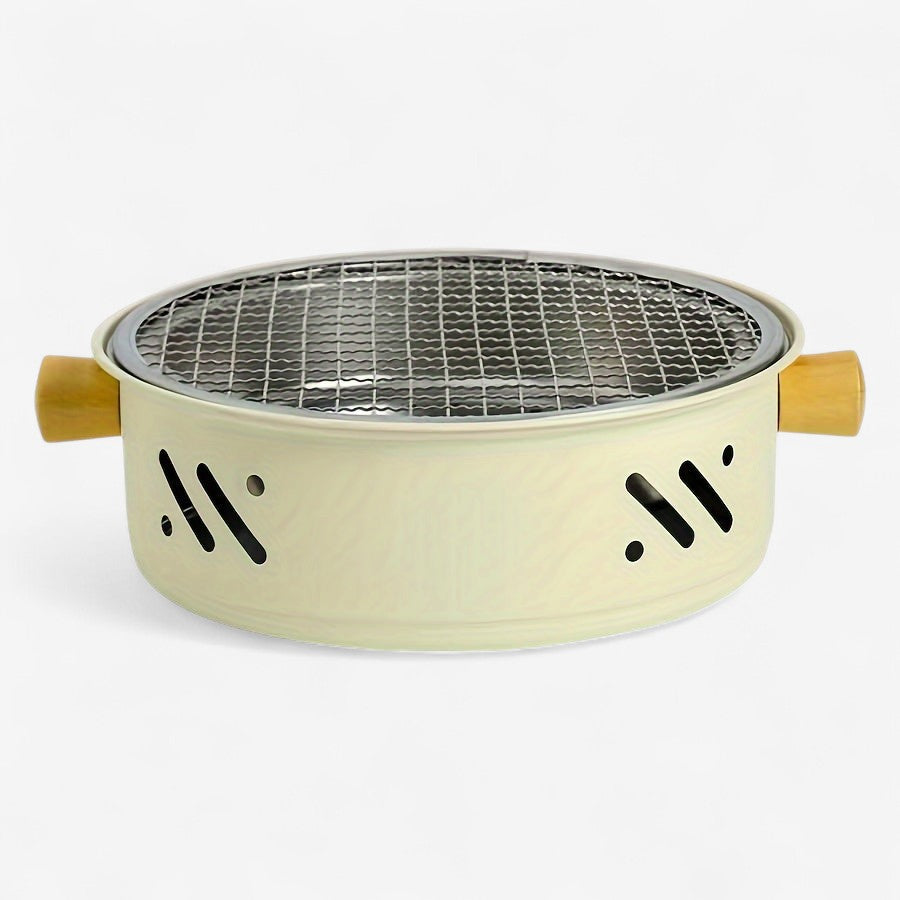 Tragbarer Tisch-Holzkohlegrill mit Holzgriffen – 28 cm