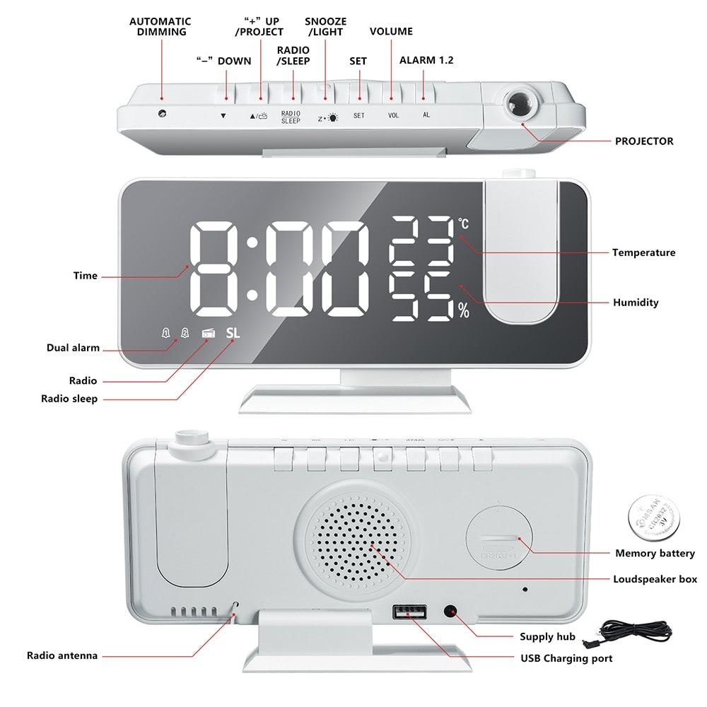 Digitale Projektionsuhr mit LED-Display & FM-Radio