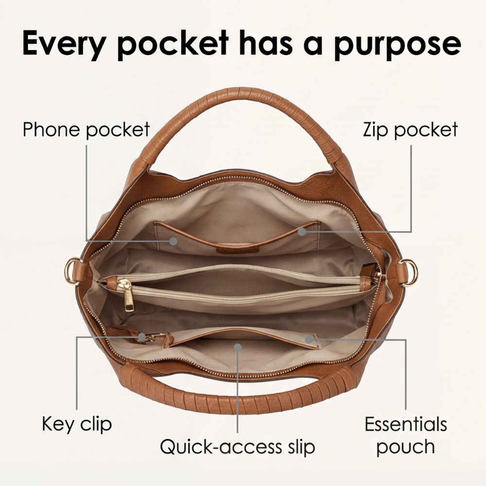 Weiche Leder-Hobo-Tasche mit mehreren Fächern