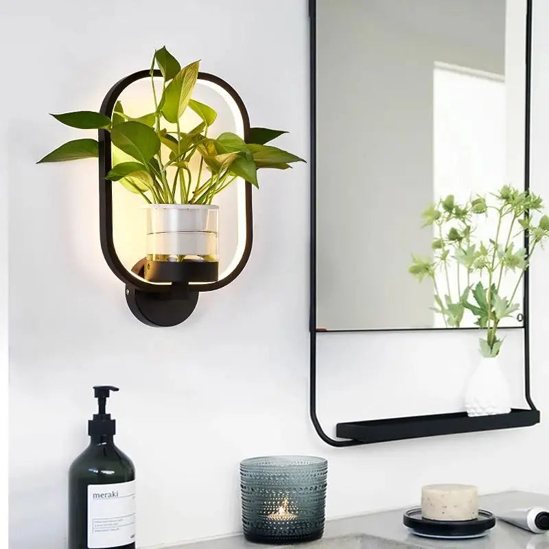 LED-Pflanzen-Wandleuchte mit Glasvase – Rund & Oval