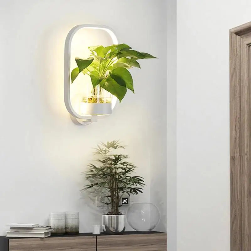 LED-Pflanzen-Wandleuchte mit Glasvase – Rund & Oval