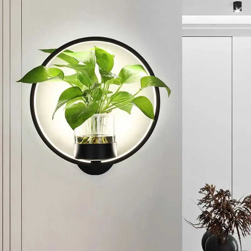 LED-Pflanzen-Wandleuchte mit Glasvase – Rund & Oval