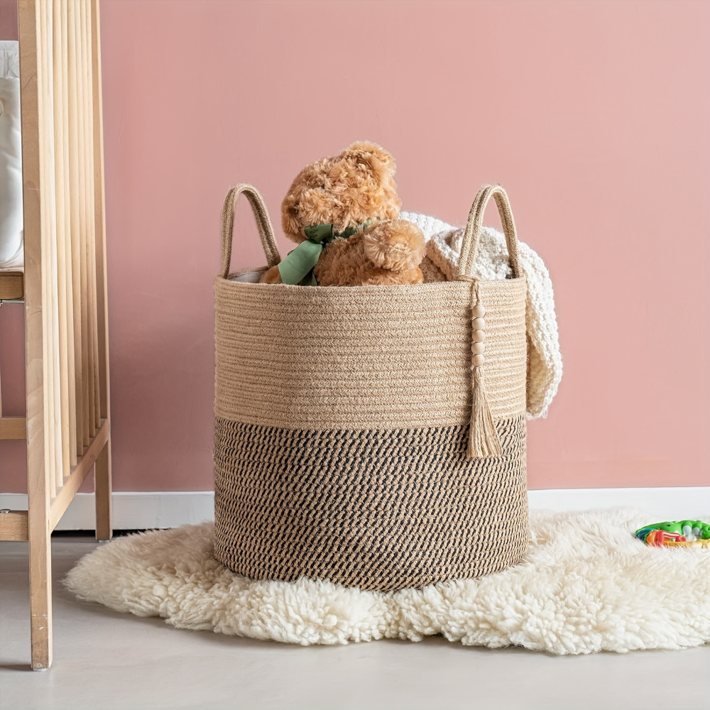 Baumwoll-Aufbewahrungskorb mit Griffen – Elegantes Boho-Design