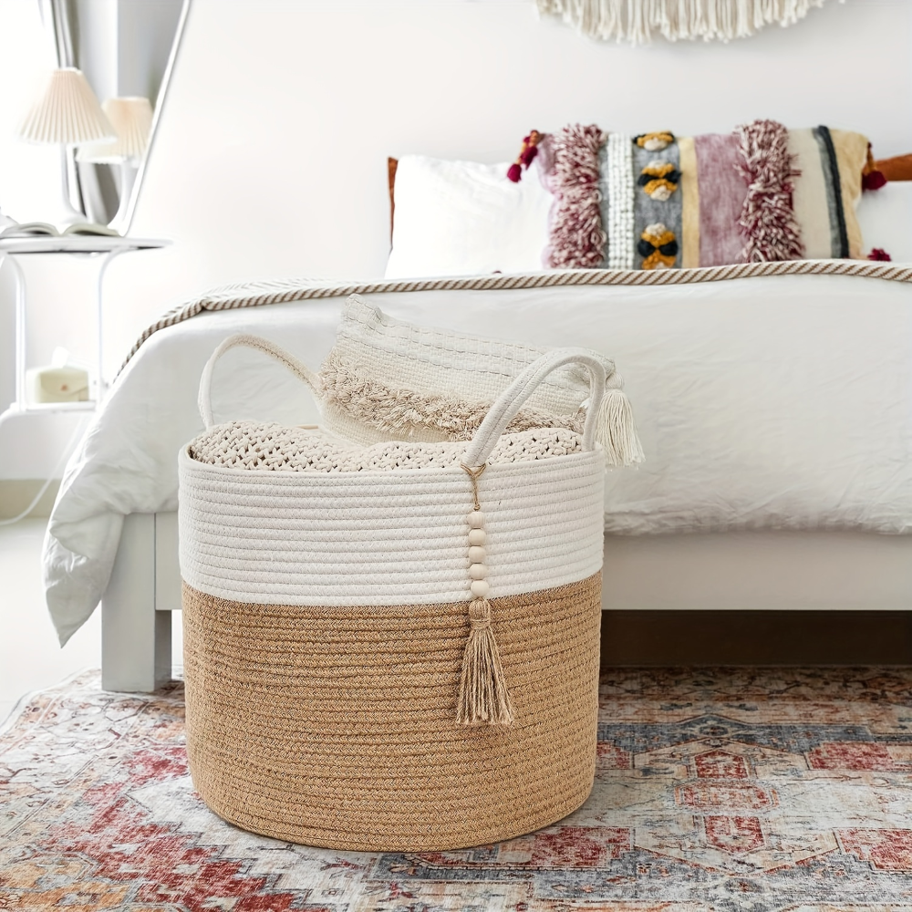 Baumwoll-Aufbewahrungskorb mit Griffen – Elegantes Boho-Design