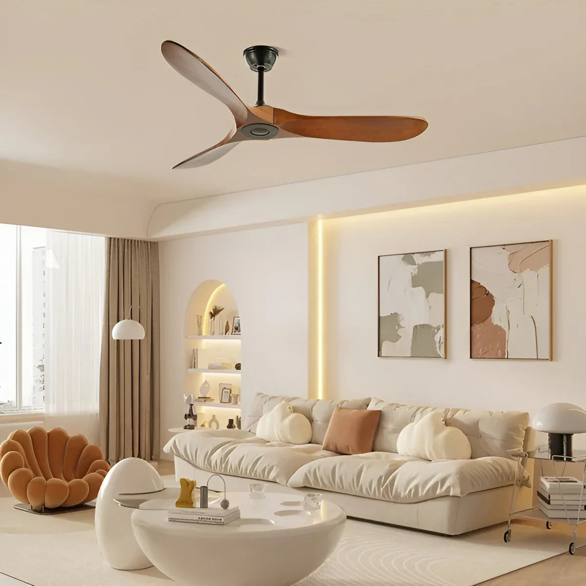 Holz-Deckenventilator mit Fernbedienung – Leise & Energieeffizient