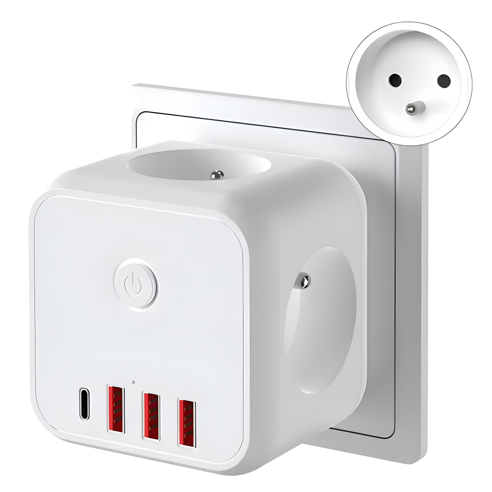 Würfel-Steckdosenleiste mit USB & Type-C – 7-in-1 Ladestation