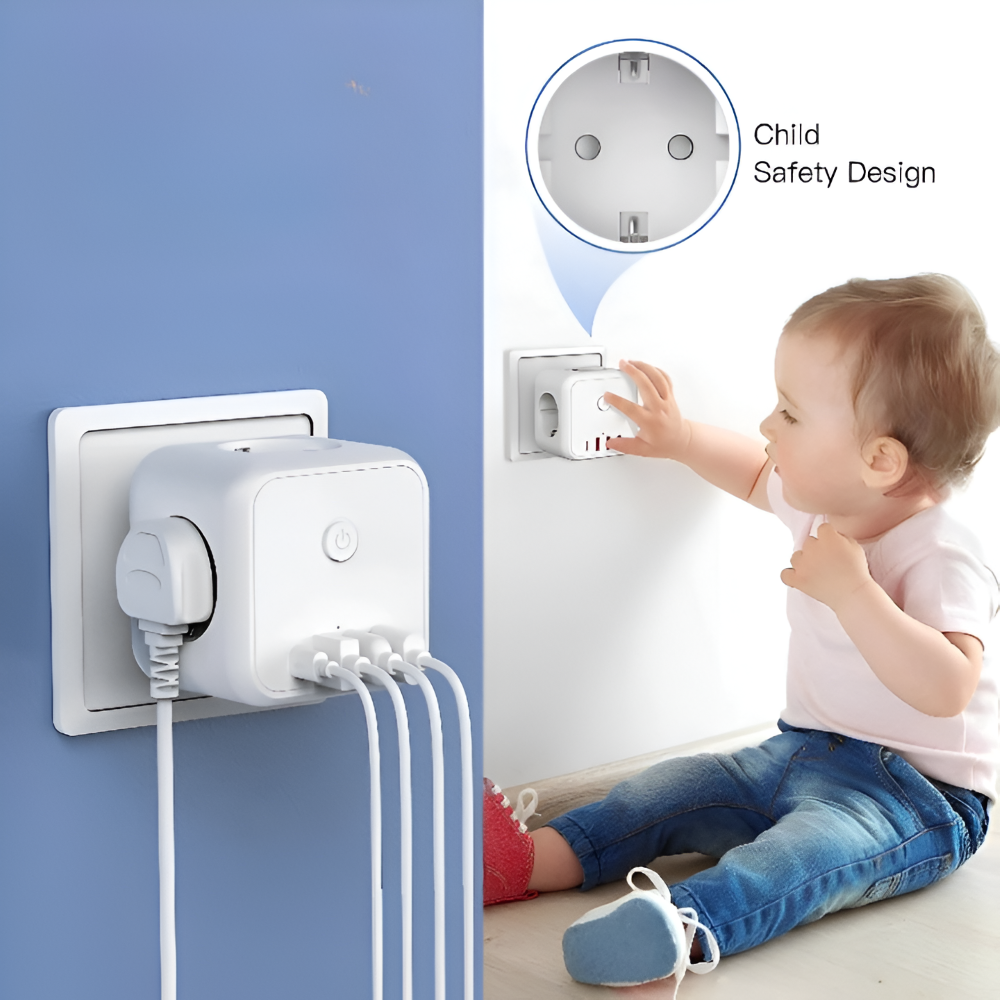 Würfel-Steckdosenleiste mit USB & Type-C – 7-in-1 Ladestation