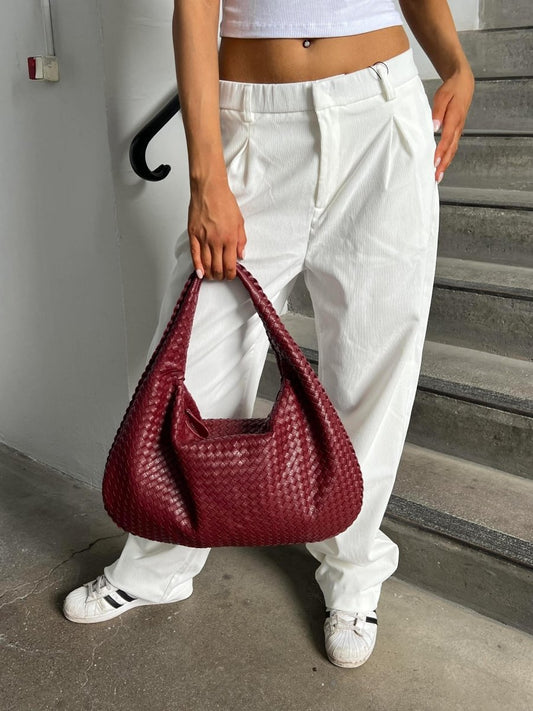 Geflochtene Leder-Hobo-Bag mit Reißverschluss