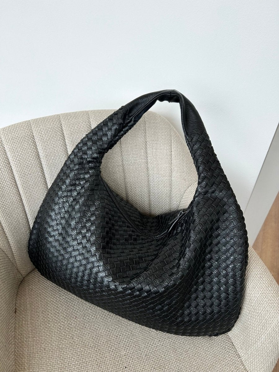 Geflochtene Leder-Hobo-Bag mit Reißverschluss