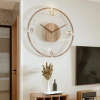 Skandinavische Wanduhr aus Buchenholz & Glas – Geräuschlos, 30 cm