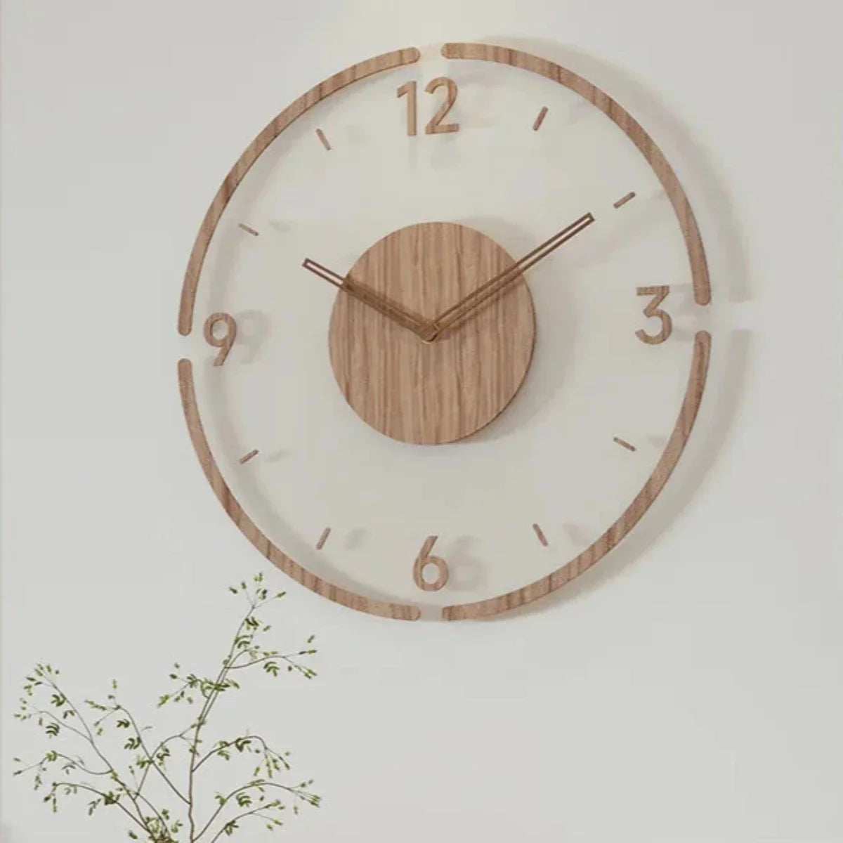 Skandinavische Wanduhr aus Buchenholz & Glas – Geräuschlos, 30 cm