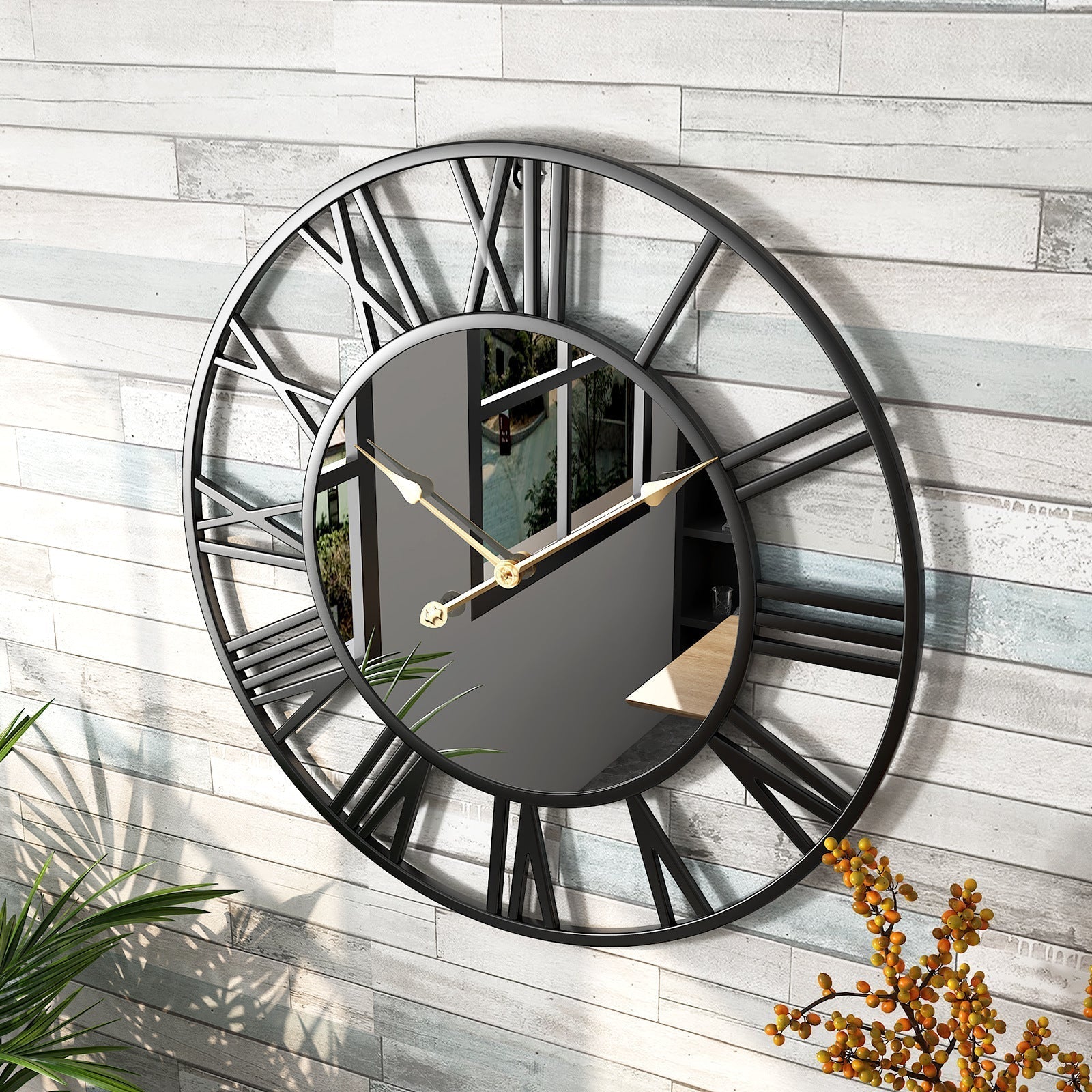 Vintage Wanduhr mit Spiegel