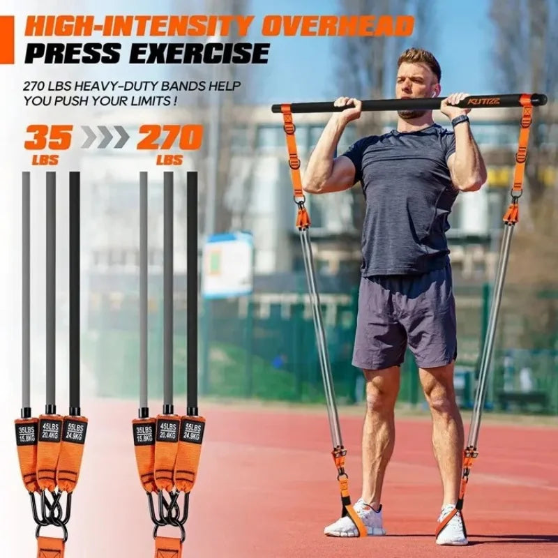 Widerstandsband-Trainingsset für Zuhause mit Stange und Zubehör